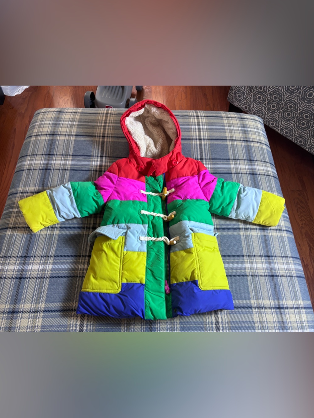 Boden Rainbow Fleece-Lined Hooded Puffer Jacket